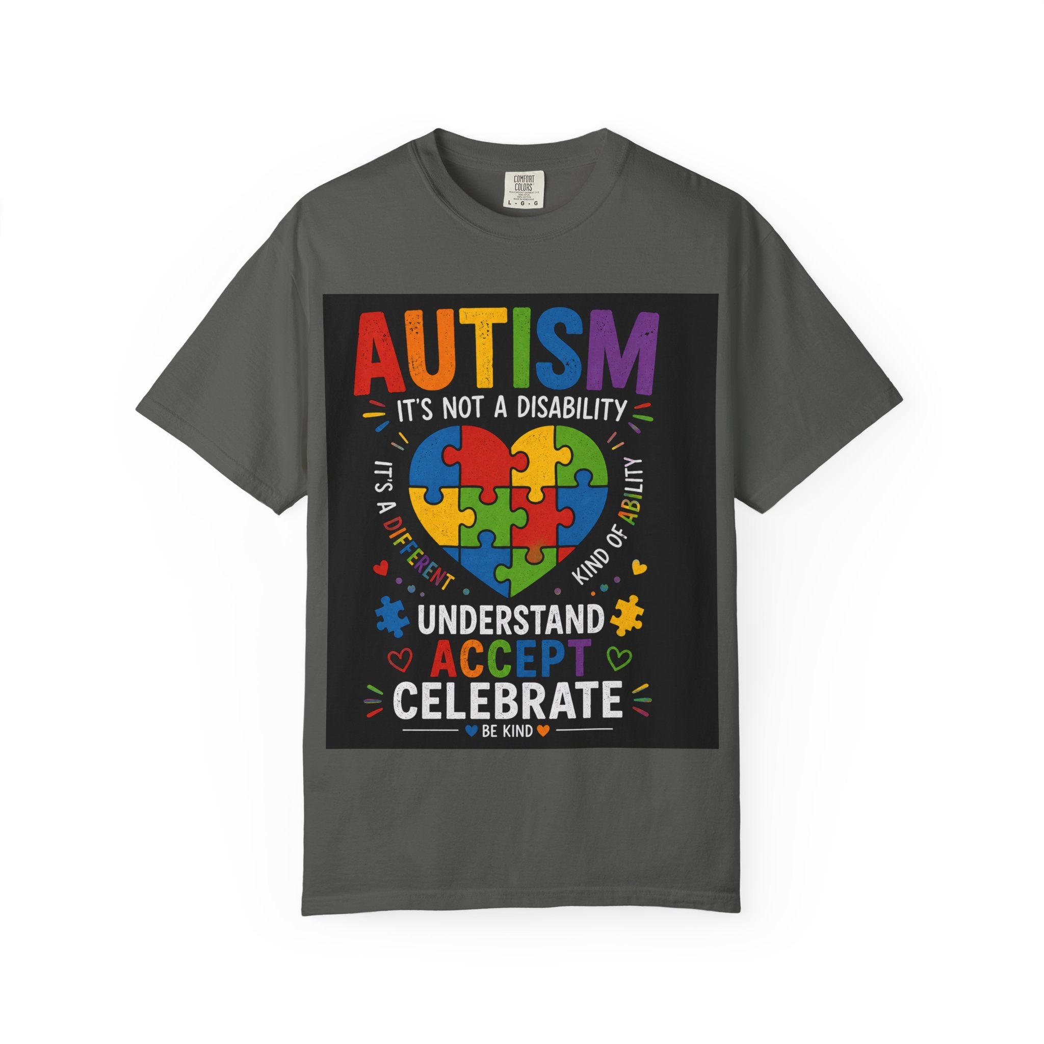 Autism Awareness T-Shirt — "Autism: Understand, Accept, Celebrate" Puzzle Heart Tee