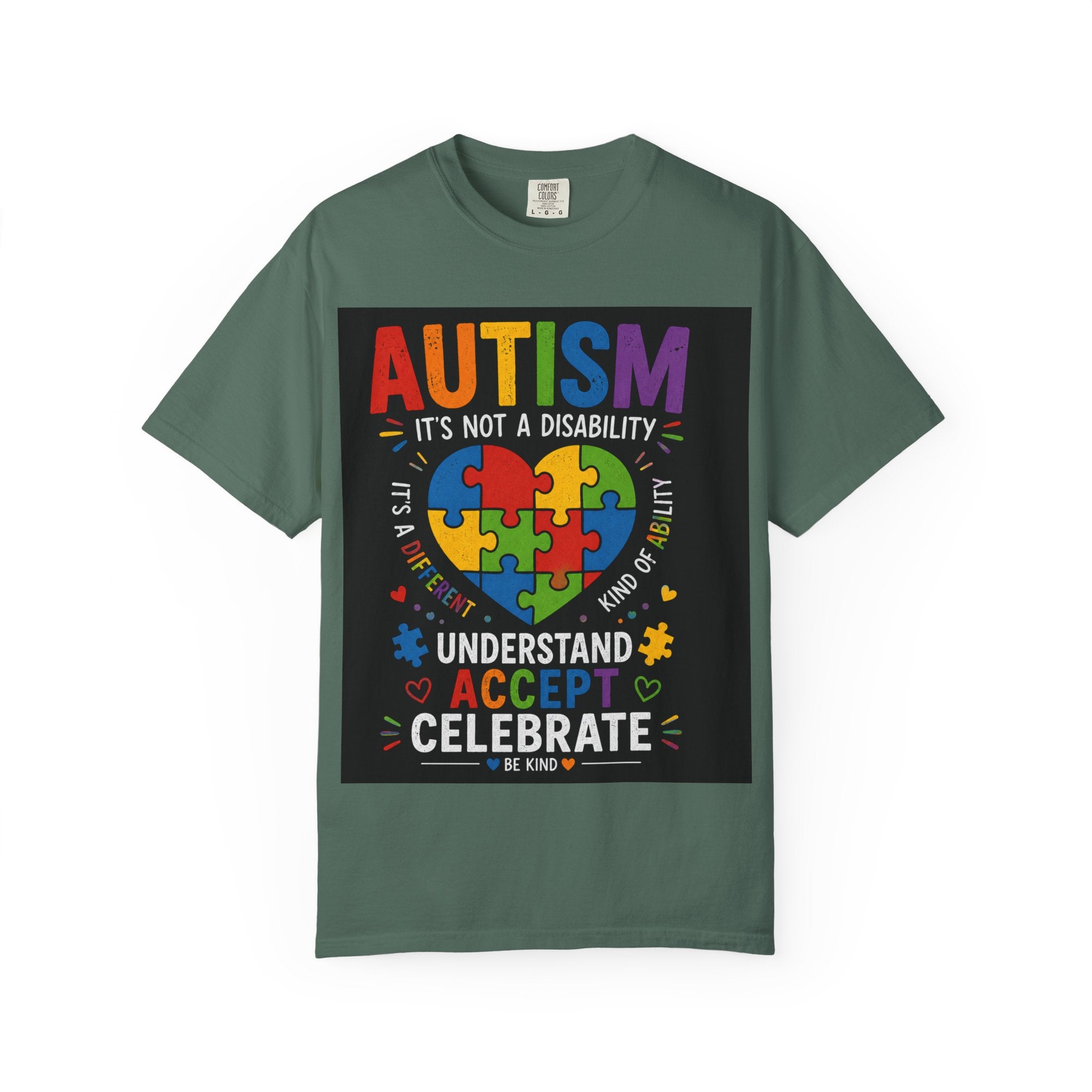 Autism Awareness T-Shirt — "Autism: Understand, Accept, Celebrate" Puzzle Heart Tee