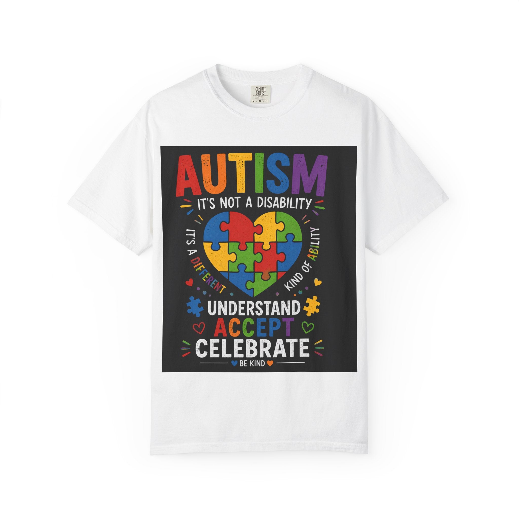 Autism Awareness T-Shirt — "Autism: Understand, Accept, Celebrate" Puzzle Heart Tee