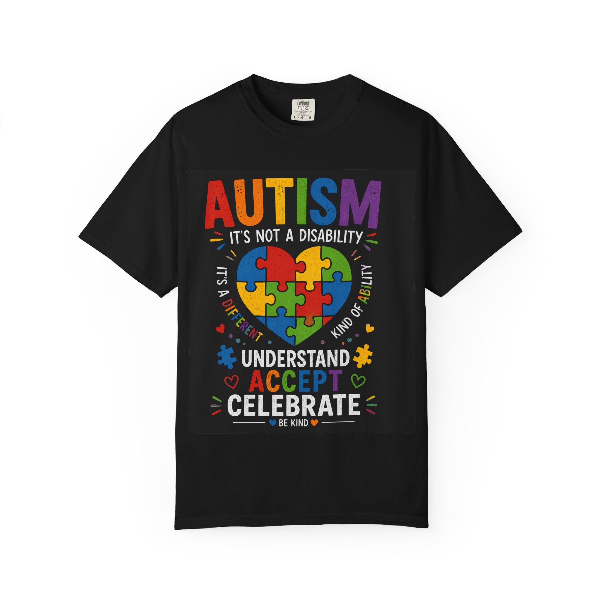 Autism Awareness T-Shirt — "Autism: Understand, Accept, Celebrate" Puzzle Heart Tee