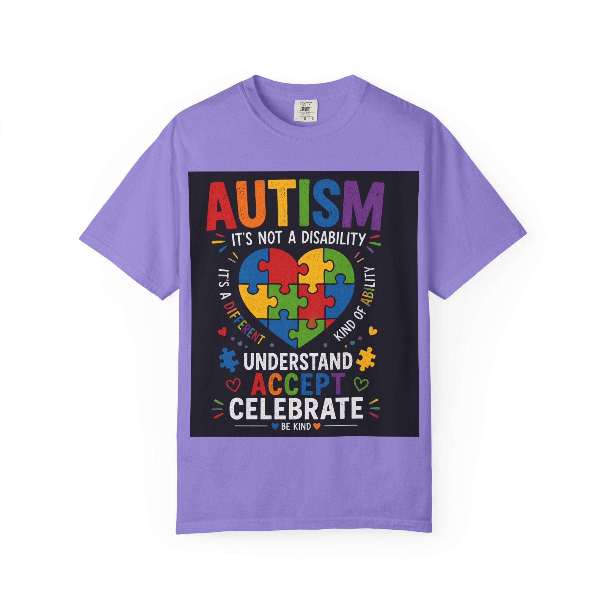 Autism Awareness T-Shirt — "Autism: Understand, Accept, Celebrate" Puzzle Heart Tee
