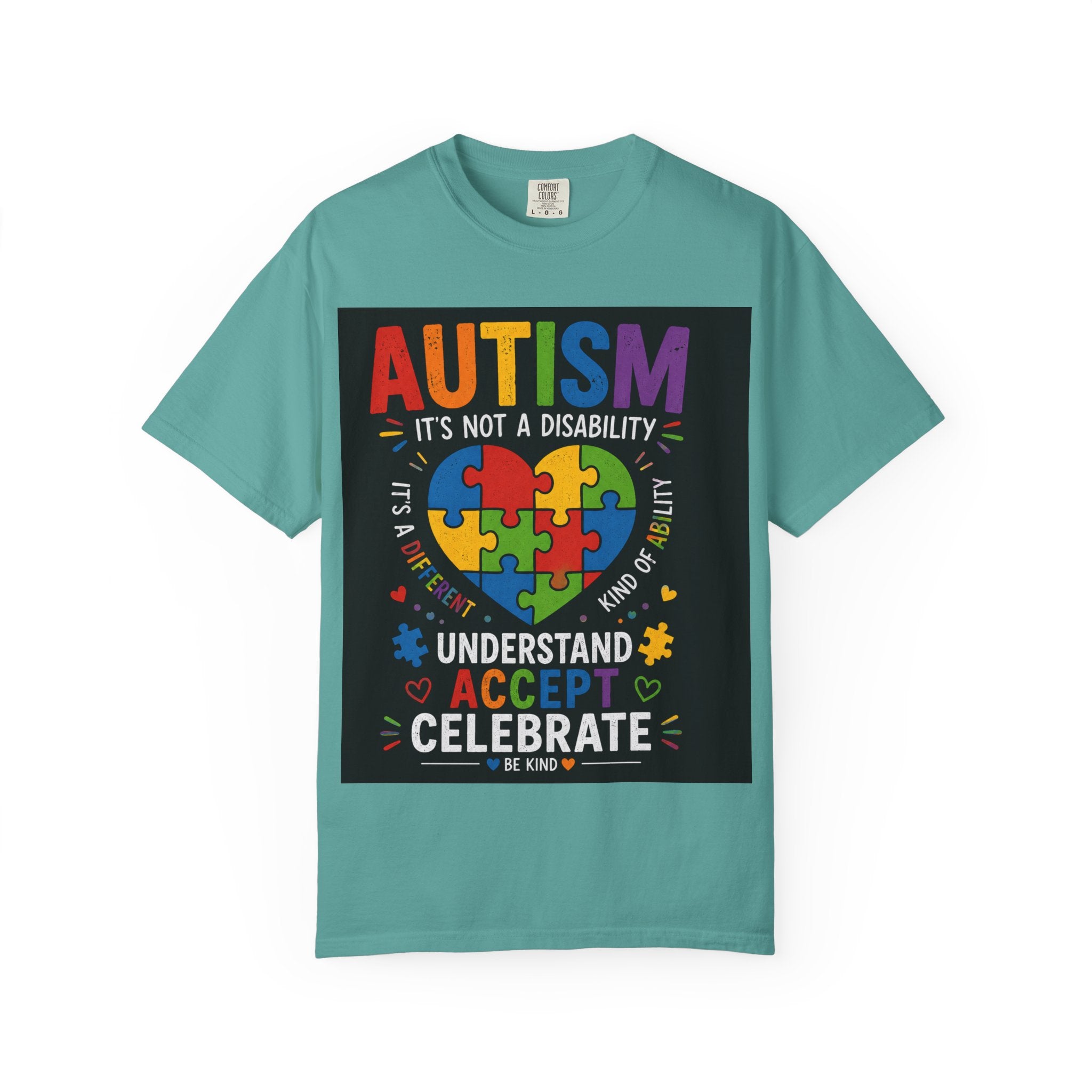 Autism Awareness T-Shirt — "Autism: Understand, Accept, Celebrate" Puzzle Heart Tee